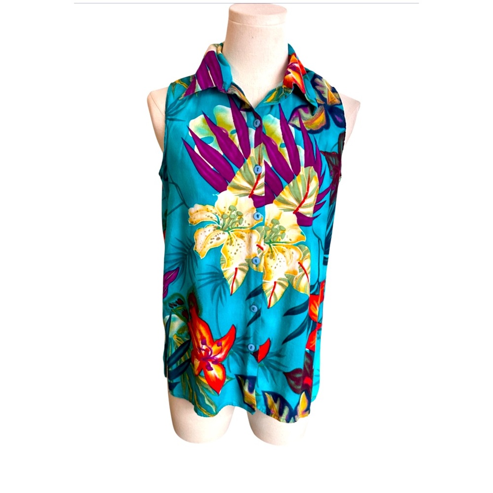 Vintage Women’s Caribou New York Tropical Floral Sleeveless Blouse size M (USA)